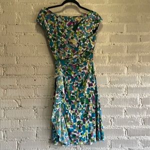 Kay Unger blue green multi work dress